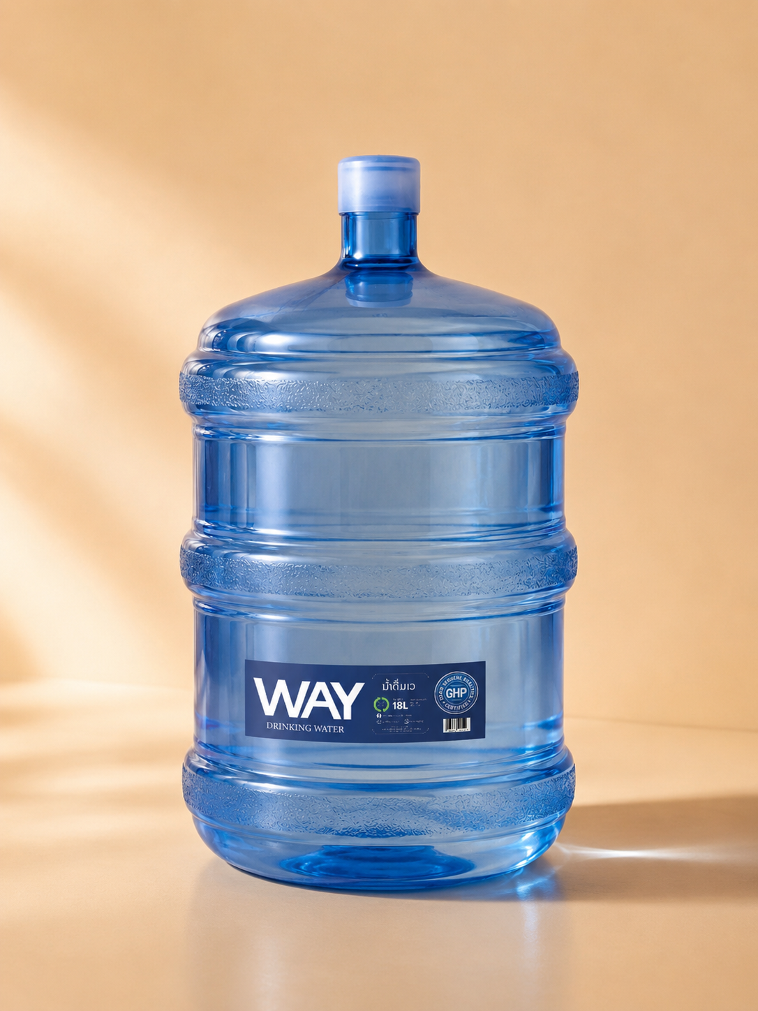 WAY 18L bottle close-up · GHP certified
